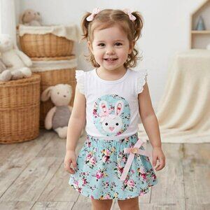 NEW Girl's Bunny Floral Skirt Easter Outfit